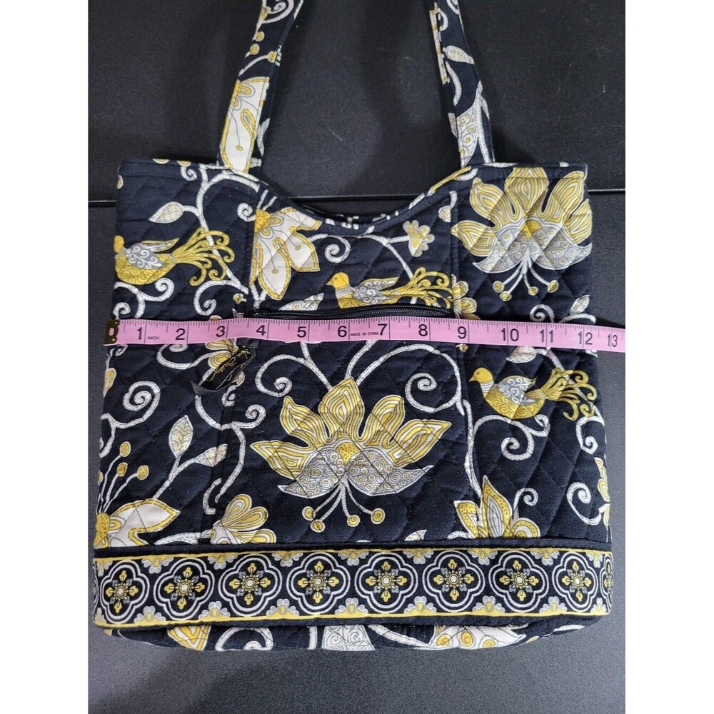 Vera Bradley Tote Bag Women Small Black Yellow Excellent Yellow Bird Quilted Bag - Picture 7 of 9